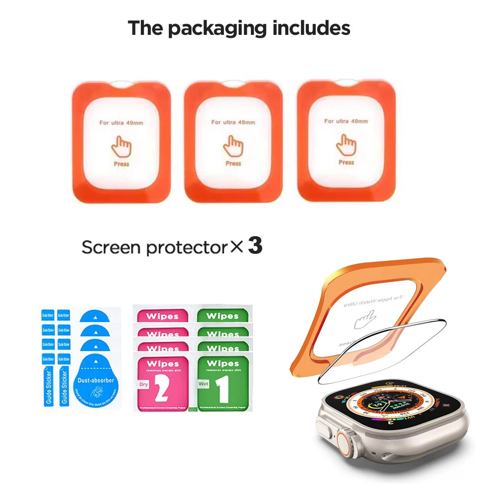 Protector de pantalla de cristal templado para Apple Watch Ultra 49 mm (Ultra 1/2/3) – Película protectora HD resistente a los arañazos con herramienta de instalación de alineación