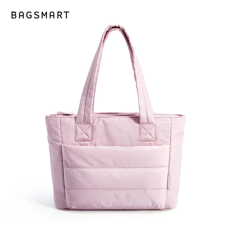 BAGSMART Lightweight Quilted Tote Bag for Women Large Capacity Shoulder Handbag with Compartments for Travel, Work & Gym