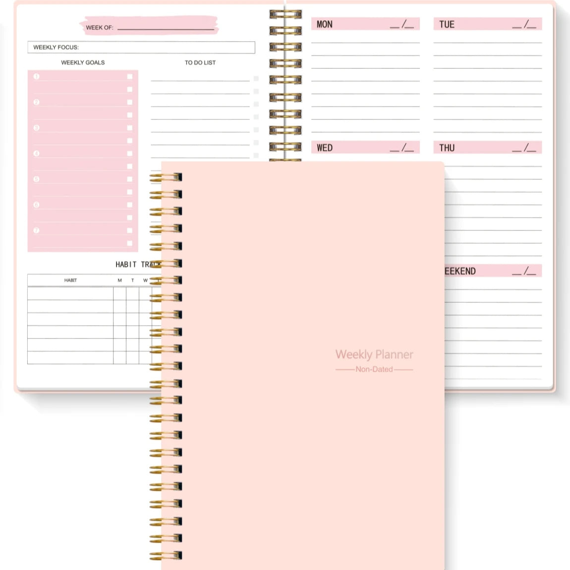 A5 Undated Weekly Planner Notebook – Spiral Agenda for Daily Planning, School & Office