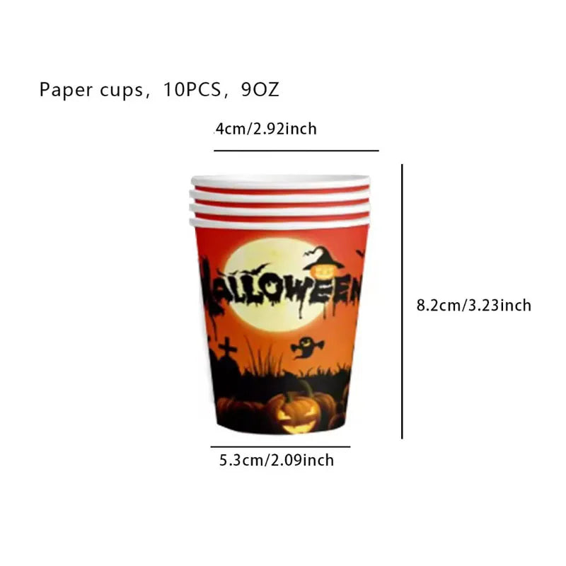 Halloween Disposable Party Tableware Set, Pumpkin and Ghost Pattern Paper Plates, Napkins and Cups, Spooky Halloween Party Supplies, Festive Table Decorations for Kids and Adults