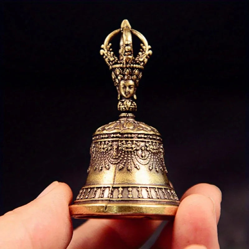 Llavero de Campana Tibetana de Latón – Amuleto de Bronce Hecho a Mano para Accesorios de Coche, Decoración del Hogar y Regalo Creativo