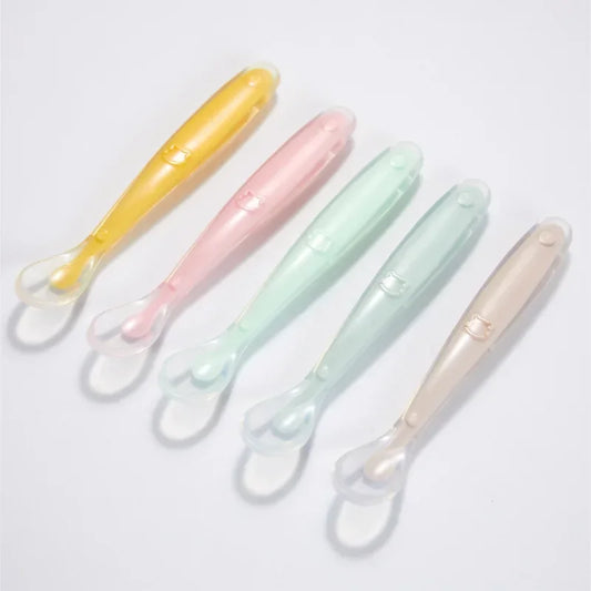 Cuchara de alimentación de silicona suave para bebés – Cuchara de entrenamiento suave para bebés, niños pequeños y destete dirigido por el bebé