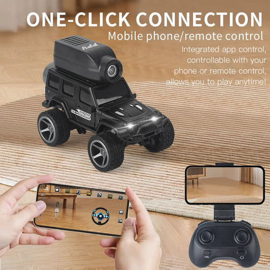 Coche teledirigido mini RC 1:64 con cámara – Coche de carreras acrobático con control remoto 2.4G y control WiFi por aplicación para niños