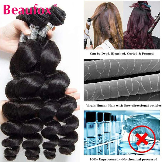 Paquetes de cabello humano indio con ondas sueltas y cierre de encaje – Extensiones de cabello natural de 3 o 4 paquetes