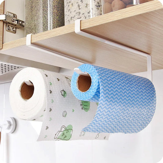 Soporte de papel de cocina - Soporte de papel de cocina sin perforaciones, soporte de papel higiénico colgante, organizador de gancho para puerta de armario para cocina, baño y almacenamiento en el hogar