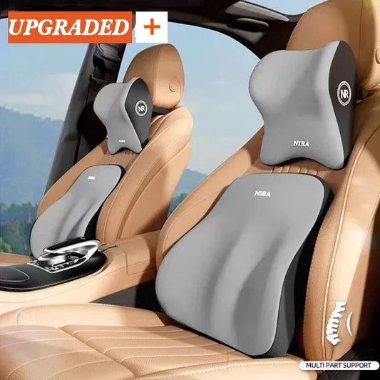 Juego de cojines de espuma viscoelástica para reposacabezas de coche y soporte lumbar – Almohada universal para cuello y espalda para confort al conducir