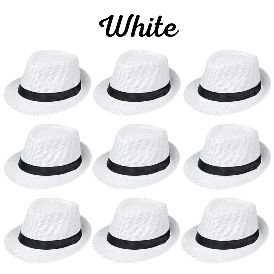 6–48PCS Wedding Straw Fedora Hats for Men – Customizable Short Brim Panama Party Hats, 58CM for Weddings, Birthdays & Celebrations