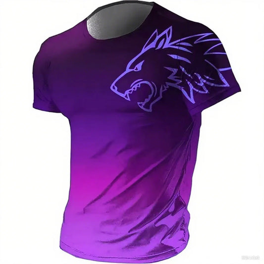 Men's 3D Wolf Print Quick-Dry T-Shirt – Vintage Gradient Short Sleeve Fitness Sports Tee for Summer
