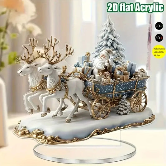1PC Santa Claus & Reindeer Sled Christmas Desktop Ornament – Animal-Themed Tabletop Decor for Living Room, Holiday Party & Gift
