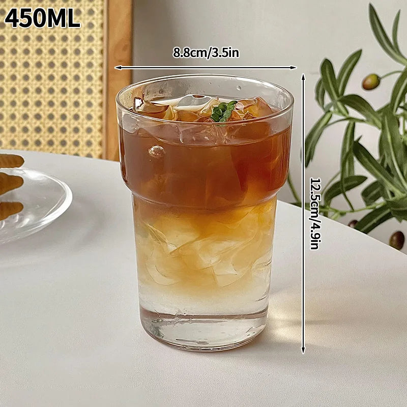 INS Style Transparent Striped Glass Cup, Creative Cold Coffee Mug, Iced Juice and Cocktail Drinking Glass, Elegant Water and Wine Cup, Modern Glass Drinkware