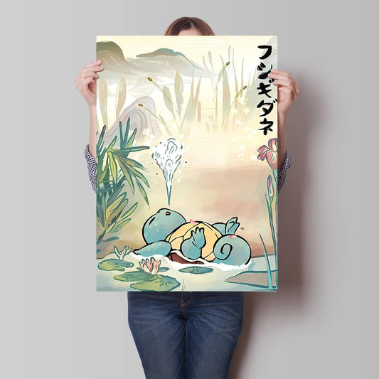 Arte de Pared de Lona de Pokémon Anime Japonés – Póster Impreso de Acuarela de Pikachu, Charmander y Eevee para Decoración del Hogar