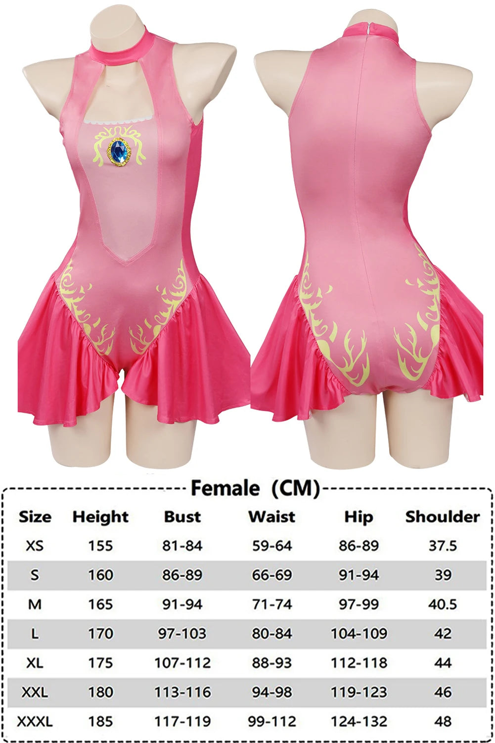 Princess Peach Cosplay Costume – Pink Fantasy Dress Set with Crown (Adult Women Halloween/Carnival Party Outfit, Includes Swimsuit Style Disguise)