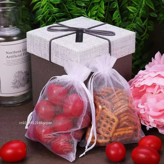 Bolsas de regalo de organza blanca de 20 a 100 unidades – Bolsas de joyería con cordón para recuerdos de boda, regalos de Navidad, empaques de dulces y accesorios para fiestas