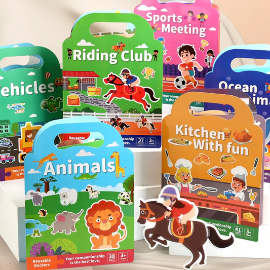 Libro de pegatinas DIY para niños – Libro de actividades de pegatinas de escenas de burbujas reutilizables, juguete portátil y silencioso, manualidades creativas de aprendizaje de pegatinas de gelatina para niños