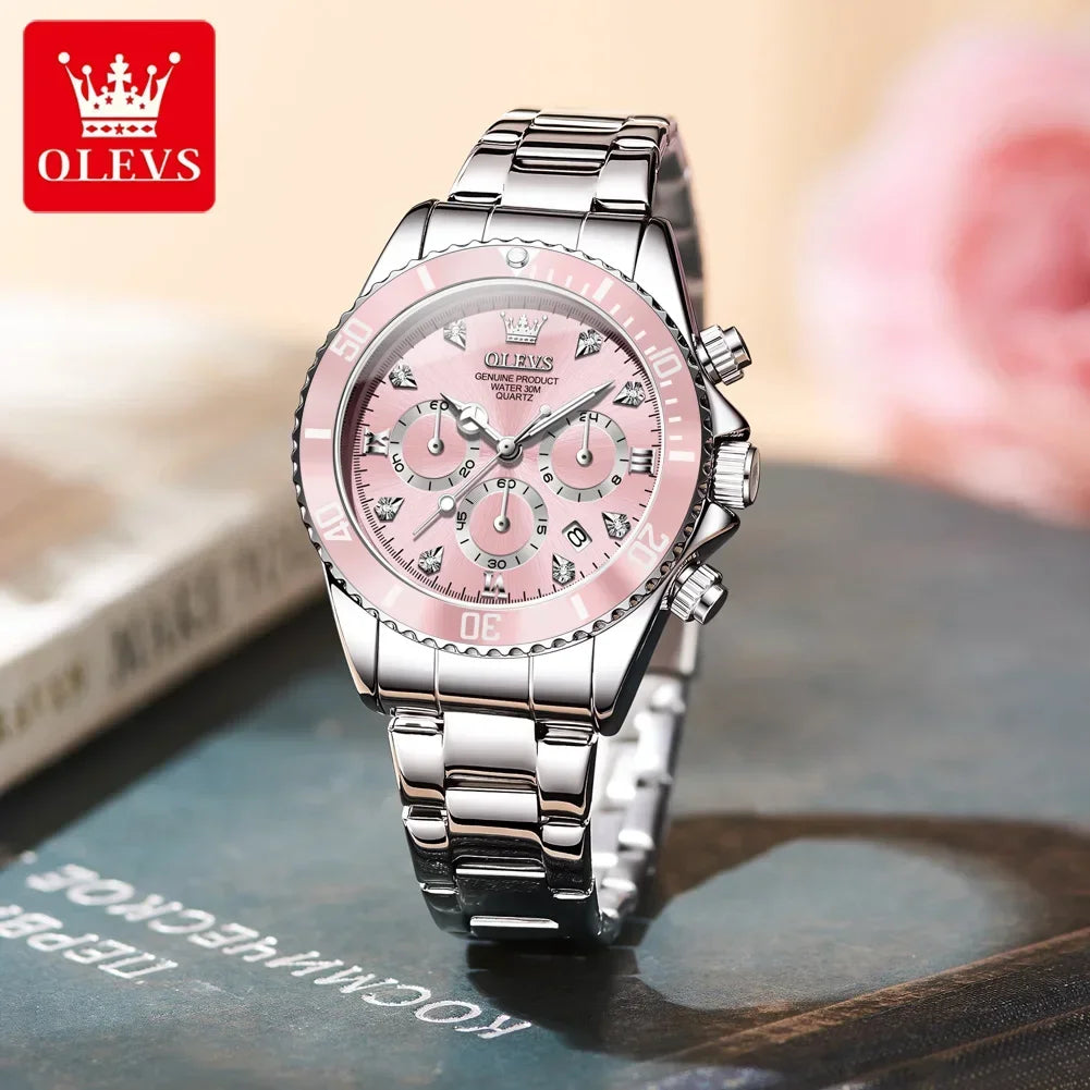 OLEVS Women’s Luxury Quartz Watch – Elegant Zircon-Style Dial, Luminous Display, Date Function & Waterproof Design, Gift for Her