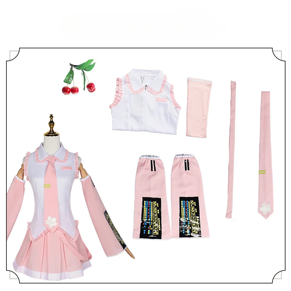 Pink Cosplay Costume Performance Suit – Miku Regular Version with Wig (Girls Spring Sakura Cherry Anime Outfit)