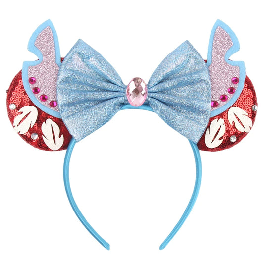 Diadema de orejas de Mickey Mouse de Lilo & Stitch – Lazo de lentejuelas de 5" Accesorio para el cabello de dibujos animados para mujeres y niñas | Diadema para fiestas y festivales