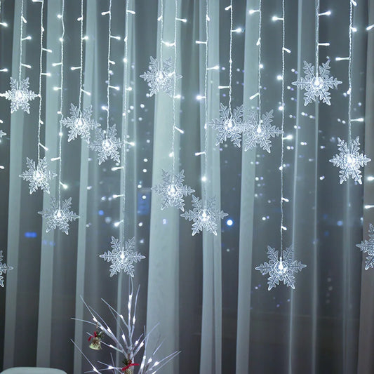 Luces de cortina de 3.2M con LED de copo de nieve – Luces de hadas impermeables para decoraciones de Navidad, bodas y festividades