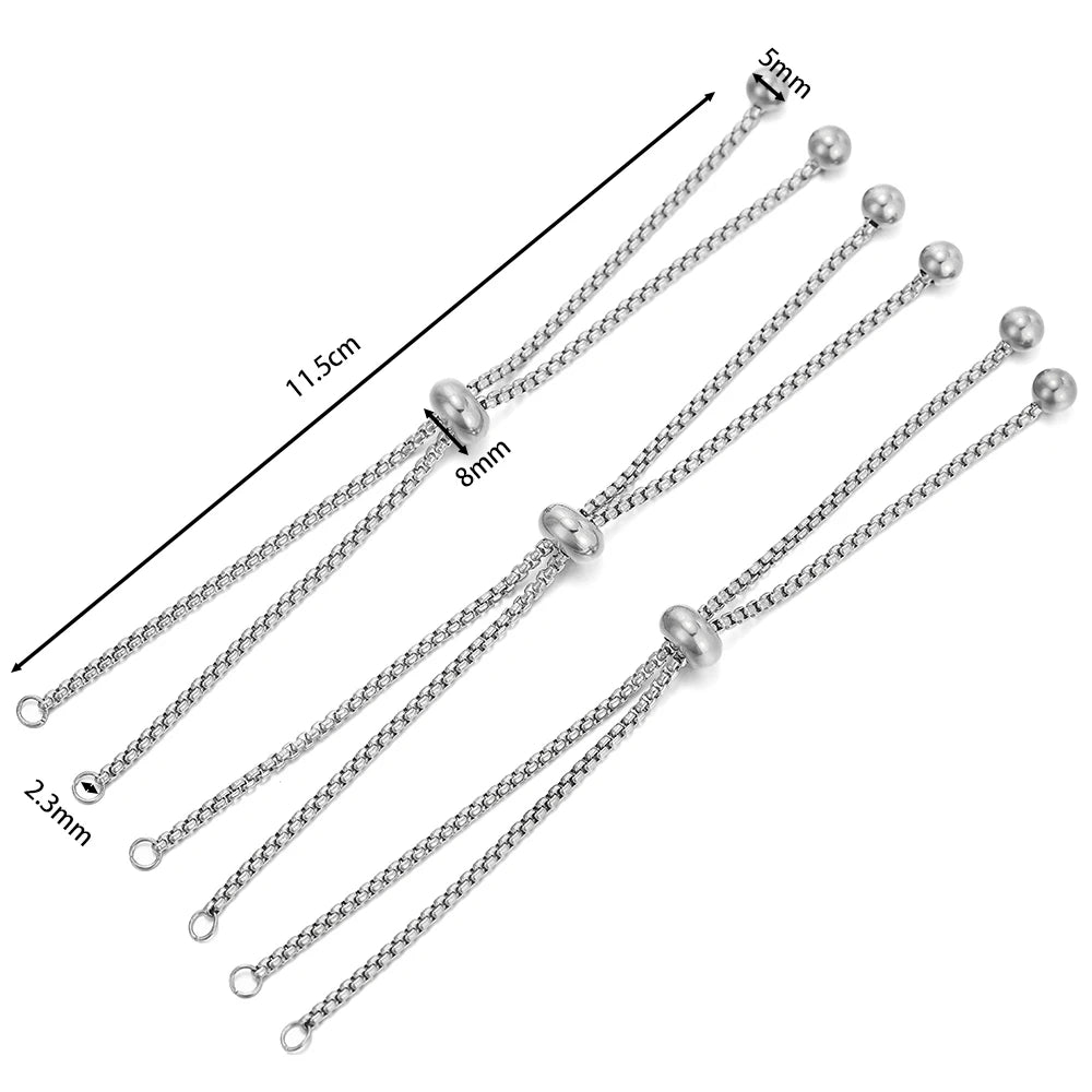 Cadenas deslizantes ajustables de acero inoxidable 304 de 3 piezas con extremos de bola – Cadenas extensoras de pulsera DIY para fabricación de joyas