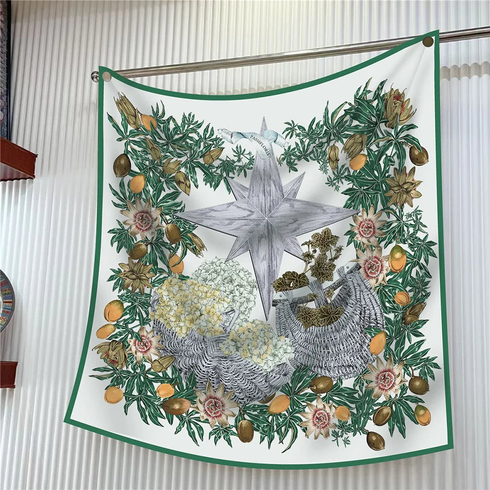 Pañuelo de seda cuadrado de 90 cm para mujer, diseño floral, sarga, marca de lujo, bandana, chal, hiyab, foulard, pañuelo para el cuello, pañuelo para la cabeza