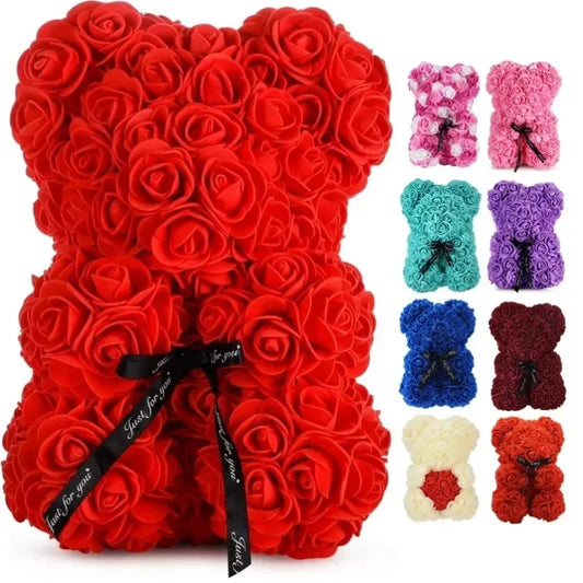 Oso de peluche de rosas artificiales – Regalo de flores eternas para el Día de la Madre, San Valentín, cumpleaños y aniversarios