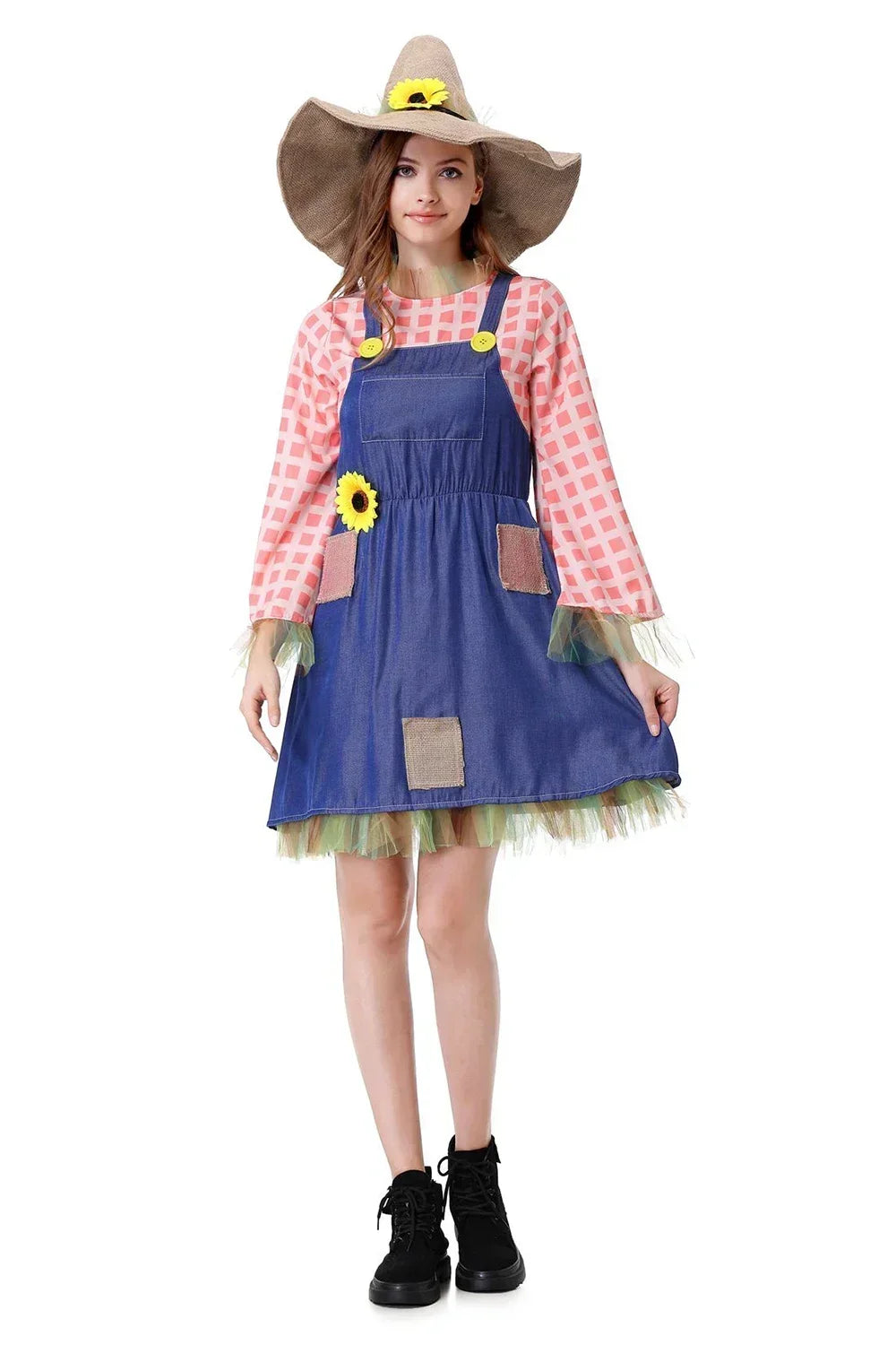 Parent-Child Pioneer Girl Cosplay Costume – Colonial Floral Village Dress with Hat for Kids Halloween, Carnival & Dress-Up Role Play