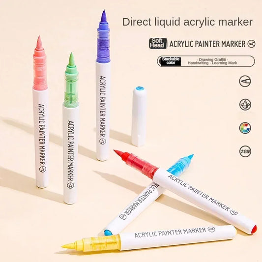 LANGUO 17/9 Colores Rotuladores de Pintura Acrílica – Bolígrafos Acrílicos Líquidos Directos con Punta de Pincel para Pintura sobre Piedras, Arte en Lienzo, Manualidades, Decoración de Madera y Suministros de Papelería Creativa
