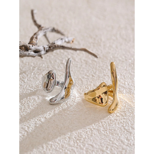 Anillo de Acero Inoxidable Ajustable Geométrico – Anillo de Moda Minimalista con Baño de Oro PVD para Mujer