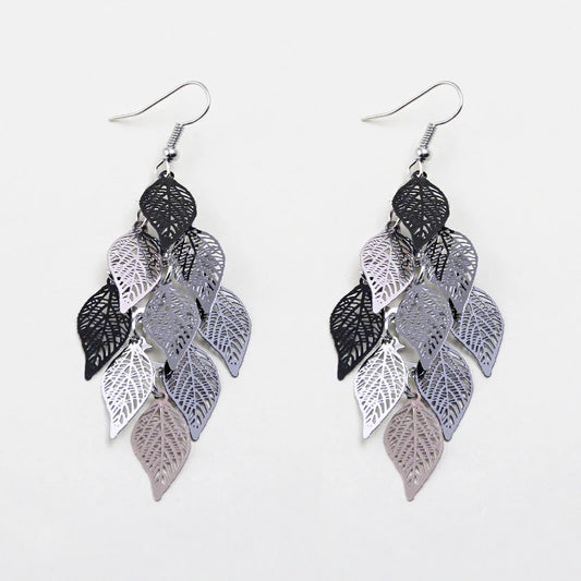 Women’s Vintage Bohemian Hollow Leaf Drop Earrings Colorful Long Dangle 2026 Fashion Jewelry