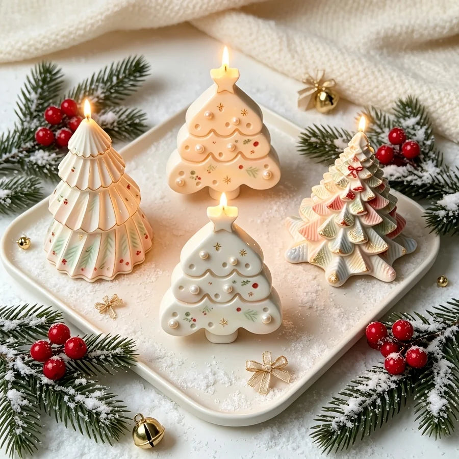 3PCS Christmas Candle Mold Set – Christmas Tree, Candle & Ornament Shapes for DIY Epoxy Plaster Candle Making and Craft Projects