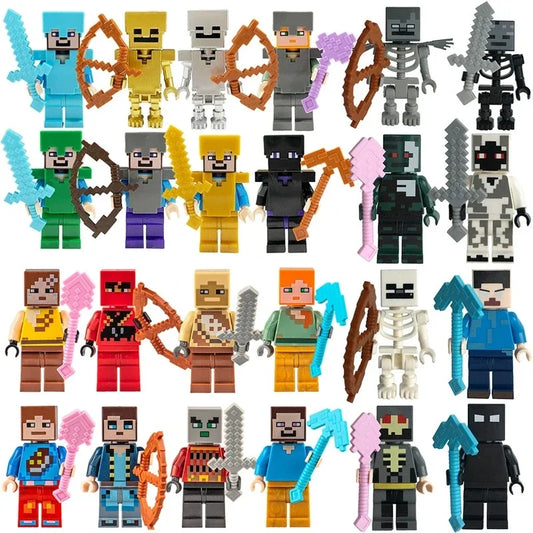 Set de 8 mini bloques de construcción inspirados en Minecraft – Figuras de Creeper, Ender Dragon, Steve, Esqueleto y Caballo Juguetes de Construcción DIY, Bloques de Construcción Coleccionables Creativos para Niños