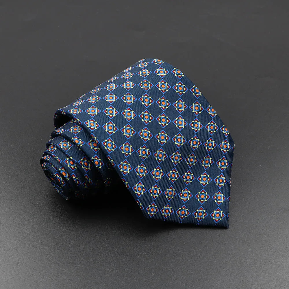 Men's 7.5cm Soft Silk Necktie – Floral & Dot Pattern Tie for Weddings, Business, Parties & Formal Wear