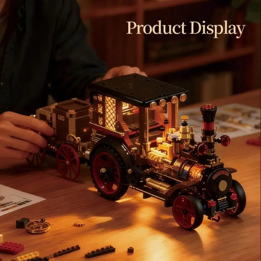 1331PCS Vintage Mechanical Steam Car Building Blocks – Retro Steampunk Vehicle Construction Set, Creative City Model Desktop Decor & Gift