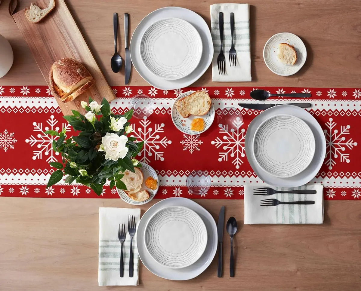 Christmas Red Snowflake Table Runner – Washable Xmas Dresser Scarf for Dining Table, Holiday Party & Home Christmas Decorations