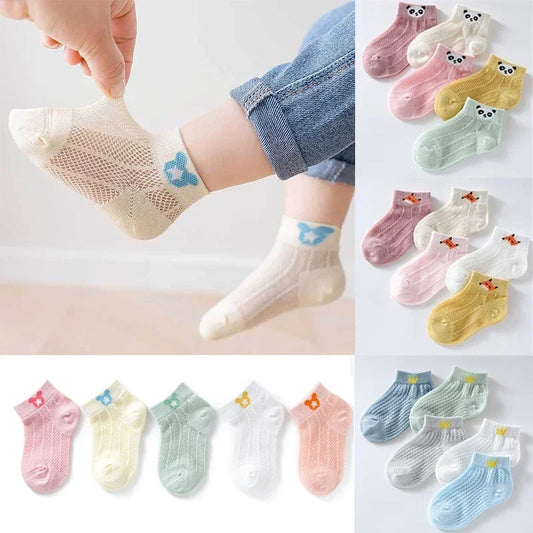 5 paires de chaussettes d'été en coton maille pour enfants, motifs dinosaures et ours mignons, socquettes pour garçons et filles