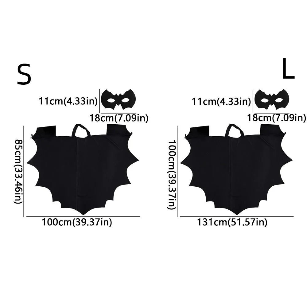 Kids’ Black Bat Cloak Costume Set – Bat Wing Cape with Eye Mask, Non-Woven Halloween Outfit for Trick-or-Treat, Parties & Stage Wear