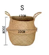 Panier en osier tressé en algues marines, pot de fleurs suspendu en rotin – Panier de rangement tressé naturel pour la lessive, les plantes, l'organisation de la maison et la décoration suspendue WF1015