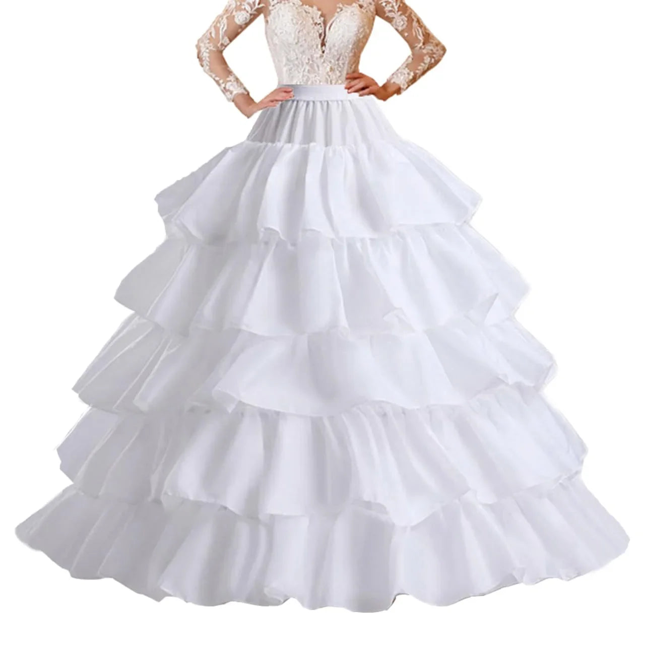 Enagua de boda de crinolina de 6 aros – Enagua larga blanca para vestido de baile, capa de soporte de falda de medio deslizamiento para vestido de novia, accesorios de boda para vestidos de princesa y vestidos formales