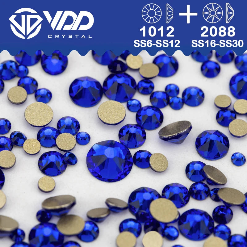 VDD Piedras Preciosas de Cristal Doradas de Fondo Plano – 2088 Cristales de Strass para Arte de Uñas, Manualidades y Decoraciones DIY