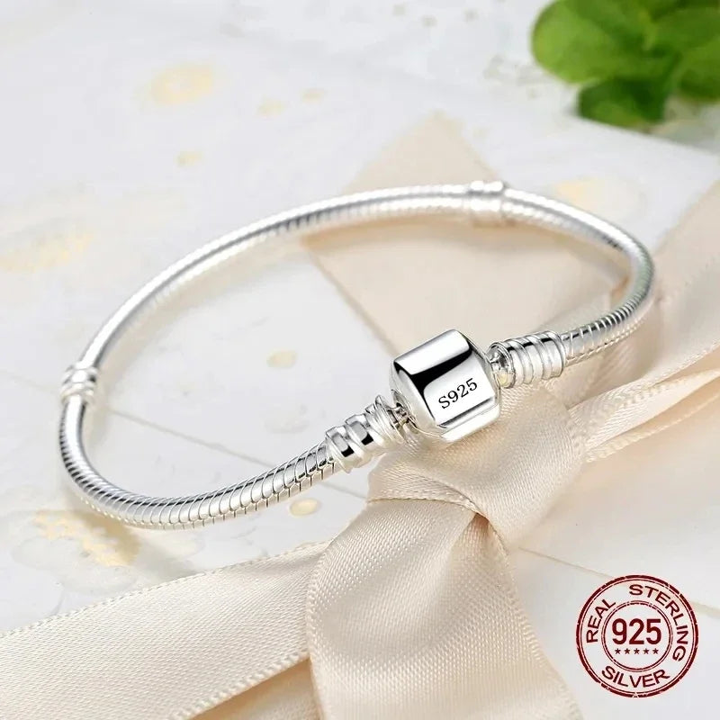Pulsera con dije de hueso de serpiente de plata esterlina 925 – Pulsera de cadena suave y lisa hecha a mano de joyería fina para mujeres y para regalo