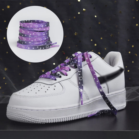 120/140/160cm Star Moon Shoelaces – Blue, Purple & Love Pattern Flat Elastic Shoe Laces for Sneakers & Casual Shoes