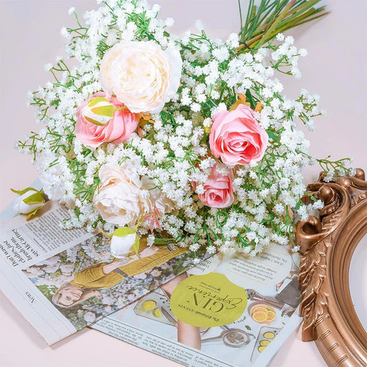 1 unidad de 63 cm de flores artificiales de Gypsophila paniculata - Tallo floral falso realista para ramos de bricolaje, bodas, fiestas y decoración del hogar