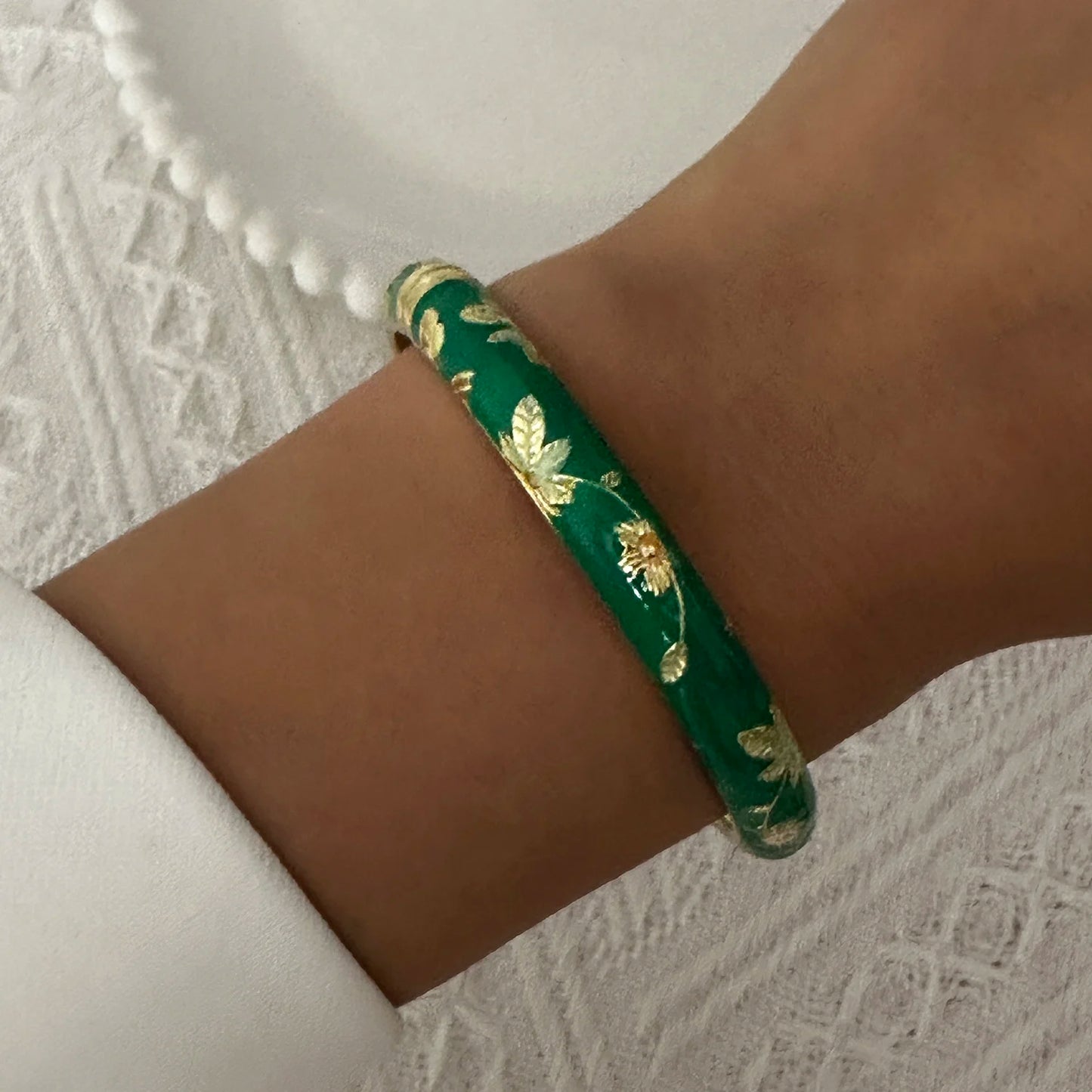 Elegante pulsera de esmalte de flores con circonitas – Pulsera retro chapada en oro con ojo turco floral para mujer | Joyería de moda para fiesta
