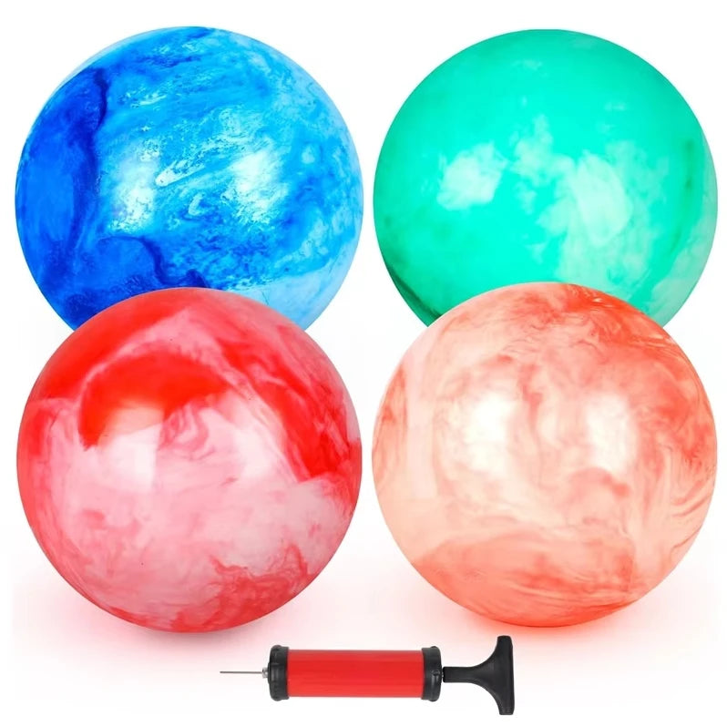 2/4PCS Bouncing Ball with Pump – 8.7 inch Marbleized Rubber Inflatable Bouncy Kick Ball, Summer Outdoor Game Toy for Kids