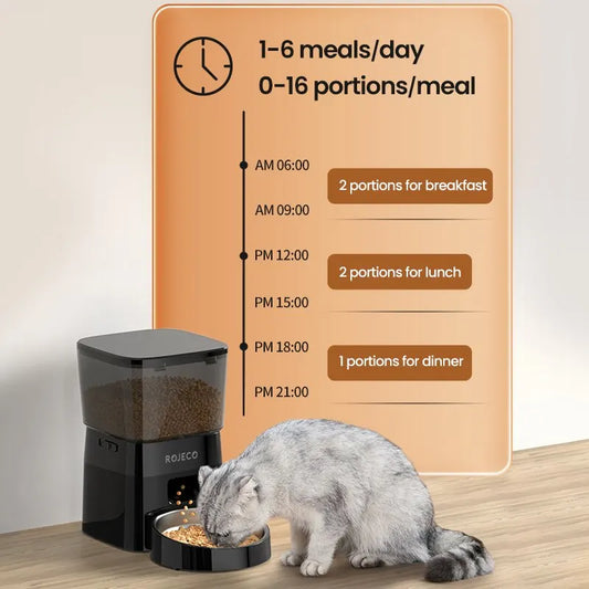 ROJECO Comedero Automático para Mascotas – Dispensador Inteligente de Comida Seca con Control por Botones para Perros y Gatos