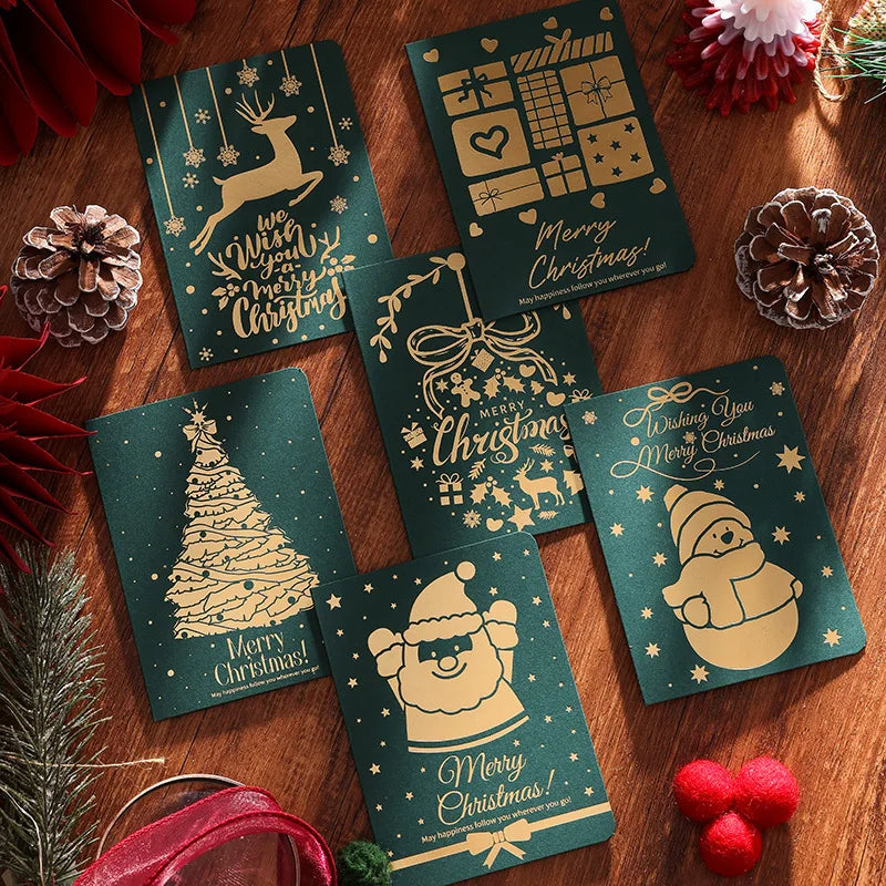 6PCS Christmas Greeting Cards with Envelopes – Red & Green Hot Stamping Holiday Blessing Cards for Xmas, New Year & Gift Giving