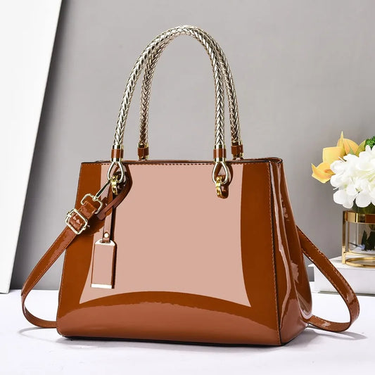 Women's 2025 Light Luxury Lacquer Leather Handbag – Large-Capacity Casual Shoulder & Crossbody Bag with Glossy Finish, Stylish Everyday Purse