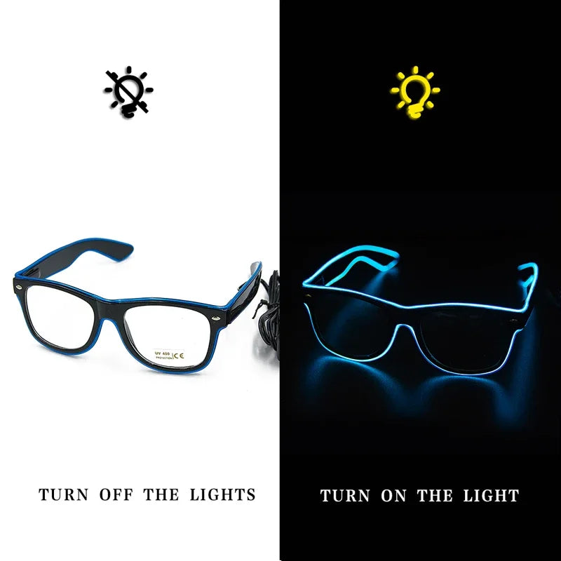 Lunettes lumineuses LED fil néon – Lunettes de soleil clignotantes pour festivals, raves et cosplay