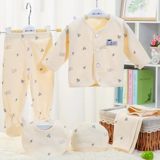 Conjunto de ropa de bebé de 5 piezas con diseño de erizo – Traje de ropa interior de algodón puro para recién nacidos de 0 a 3 meses para primavera y otoño