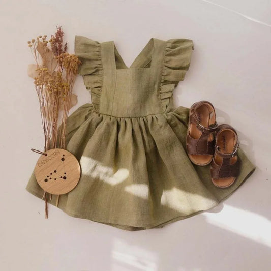 Vestido de verano 100% algodón para niña pequeña, vestido de bebé con volantes en las mangas para bebés e infantes